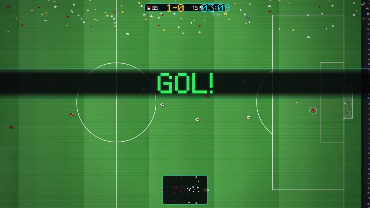 Goal, confetti and banner