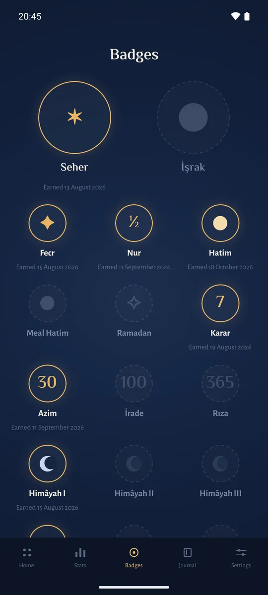 İlk hatimden sonra rozetler